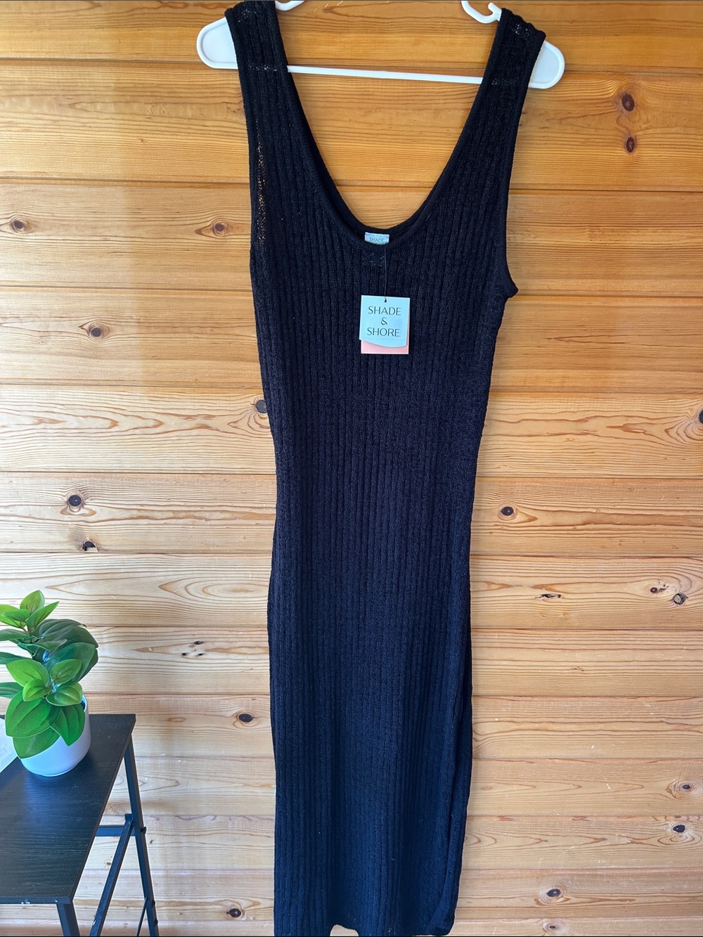 Shade & Shore Black Crochet Scoop-Neck Maxi Dress